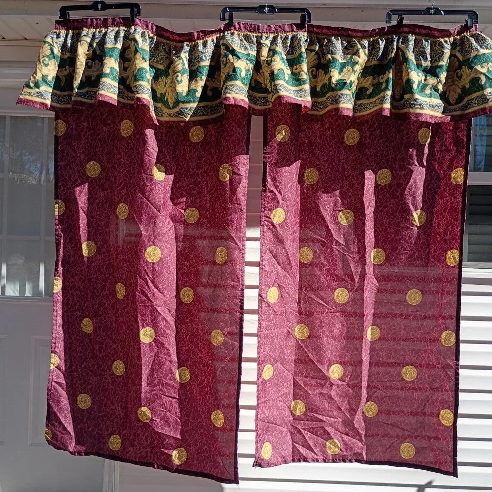 Vintage Springs Shower Curtain Maroon Gold Medallion 90s Art Deco Made in USA